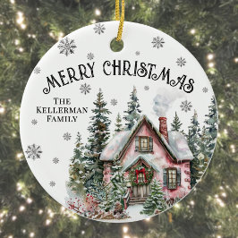 フェスティブウィンターキャビン メリークリスマス セラミックオーナメント