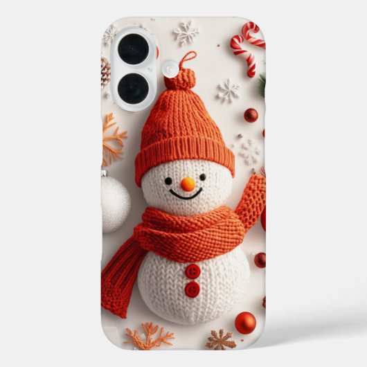 フェスティブオレンジの雪だるまの編み物クリスマスオーナメント Case-Mate iPhoneケース (裏面)