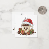 フェスティブカワイイクリスマスコーヒーサンタ帽 ノートカード (正面/裏面インサイチュ)