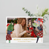 フェスティブガール クリスマスイラスト ストライプ写真 箔シーズンカード (立ち正面)