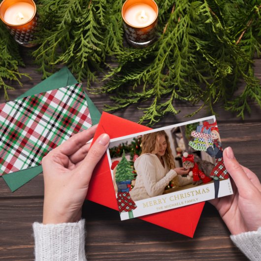 フェスティブガール クリスマスイラスト プラッド写真 箔シーズンカード