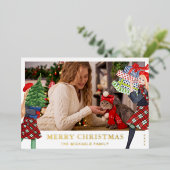 フェスティブガール クリスマスイラスト プラッド写真 箔シーズンカード (立ち正面)