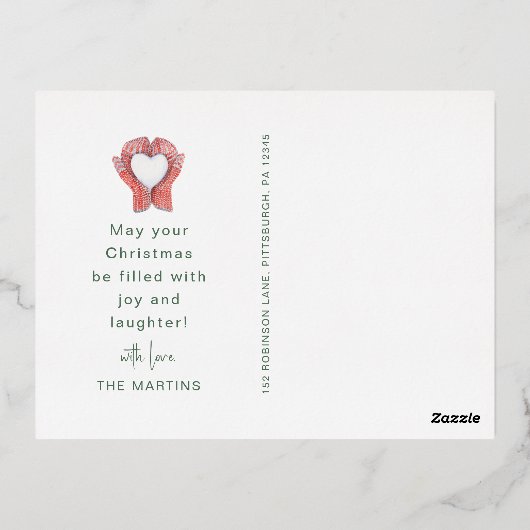 フェスティブガール クリスマス イラスト 写真 グリーン 箔シーズンポストカード (裏面)