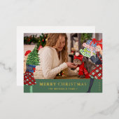 フェスティブガール クリスマス イラスト 写真 緑 箔シーズンポストカード (正面/裏面)