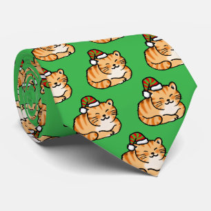 フェスティブキャットクリスマス - サンタ帽子をかぶったかわいい猫 ネクタイ