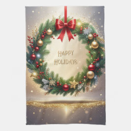 フェスティブクリスマスリースホリデーキッチンタオル キッチンタオル