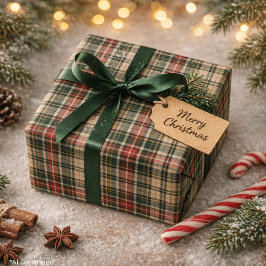 フェスティブクリスマス 赤 緑 クラシック タータン プリント ラッピングペーパー