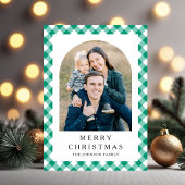 フェスティブグリーンギンガム写真クリスマス シーズンカード