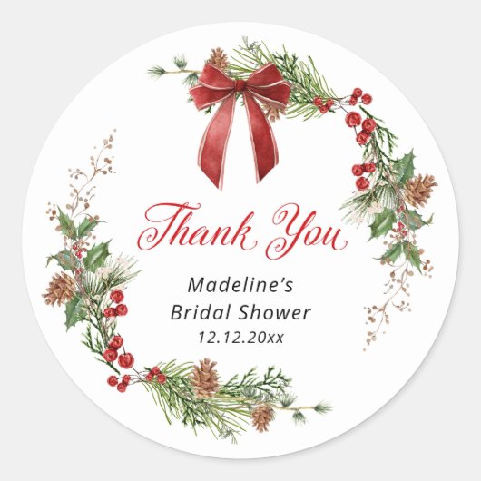 フェスティブグリーン クリスマス ブライダルシャワー ラウンドシール (正面)