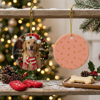 フェスティブゴールデンレトリバーサンタハットクリスマス セラミックオーナメント