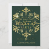 フェスティブゴールドウィンター雪の結晶クリスマスグリーン 招待状 (正面)