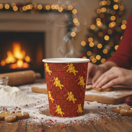 フェスティブジンジャーブレッドマンと編み込み模様のクリスマス 紙コップ