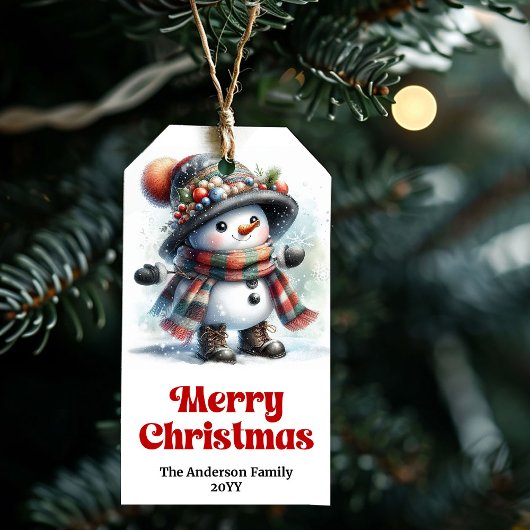 フェスティブスノーマンキッズギフトタグ 編集可能 クリスマス ギフトタグ