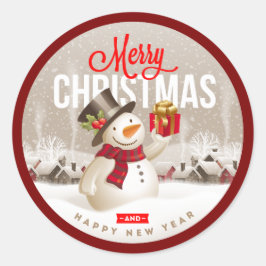フェスティブスノーマンホリデーステッカー – メリークリスマス ラウンドシール