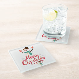 フェスティブスノーマンメリークリスマスリップバーム ガラスコースター