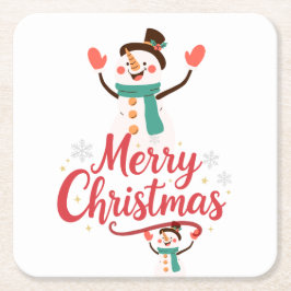 フェスティブスノーマンメリークリスマスリップバーム スクエアペーパーコースター