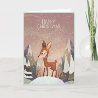フェスティブディア。深く雪に覆われた森のクリスマス カード
