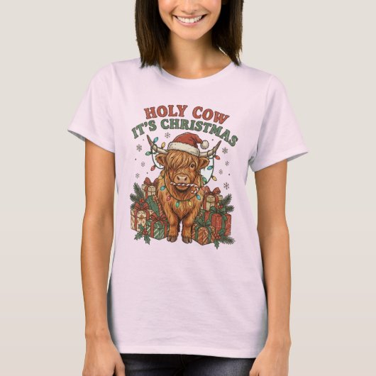 フェスティブハイランドカウクリスマスお祝い Tシャツ (正面)