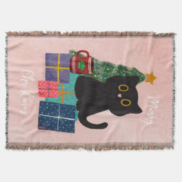 フェスティブピンク メリークリスマス かわいい猫 コーヒーアート スローブランケット