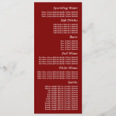 フェスティブフォレスト, レストラン スリムライン メニュー (裏面)