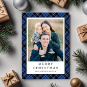 フェスティブブルーギンガムフォトクリスマス シーズンカード
