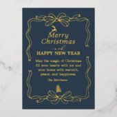 フェスティブブルー - モダンなリボン ファミリー ホリデーカード 箔シーズンカード (正面)