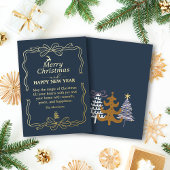 フェスティブブルー - モダンなリボン ファミリー ホリデーカード 箔シーズンカード