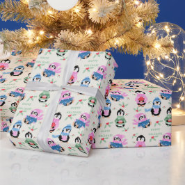 フェスティブペンギンパターンクリスマス包装紙 ラッピングペーパー