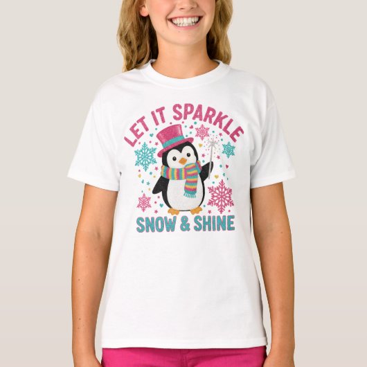 フェスティブペンギン キッズTシャツ – 雪と輝きの冬 Tシャツ (正面)
