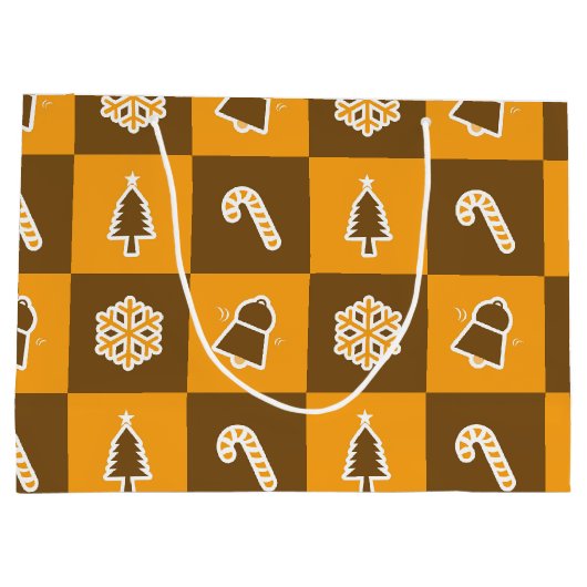 フェスティブホリデーグリッドパターン ラージペーパーバッグ (裏面)