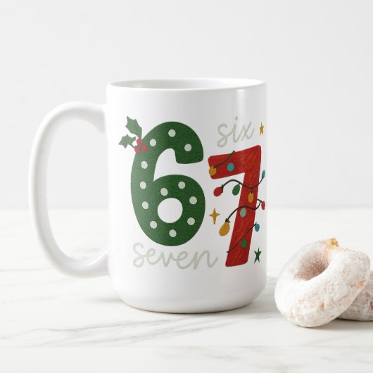 フェスティブ67 - 明るいクリスマスの数字デザイン コーヒーマグカップ (ドーナツ)