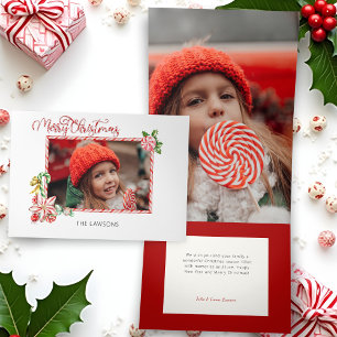 フェスティブ キャンディ ケイン メリークリスマス 1枚の写真 三つ折りクリスマスカード