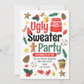 フェスティブ・グリー・セーター・パーティー・ウォーターカラー 招待状 (正面)