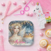 フェスティブ ゴールド ウォーターカラー エーテリアル フロスト スノー エンジェル ペーパープレート (パーティー)