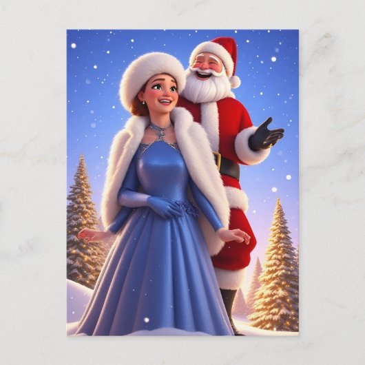 ❄️ フェスティブ サンタとスネグーラチカの冬の物語 🎄 ポストカード (正面)