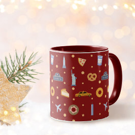 フェスティブ ニューヨークシティ パターン クリスマスレッド マグカップ