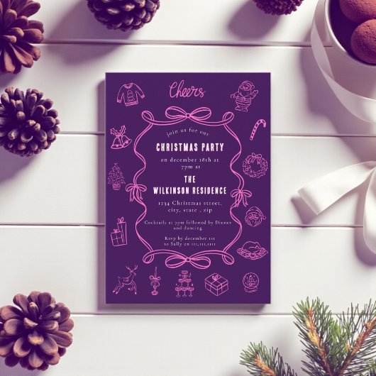 フェスティブ パープル ピンクの落書きアート ホリデー シーズンカード