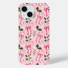 フェスティブ ピンク リボン スマホケース iPhone 15ケース