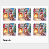 フェスティブ・ファイヤープレイス・ボクサー・クリスマスアート スクエアシール (シート)