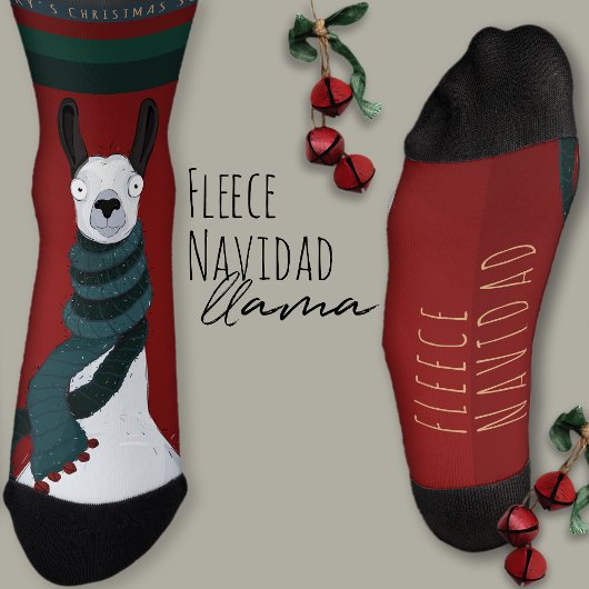 フェスティブ&ファニー “Fleece Navidad” ラマ パン 深赤 ソックス