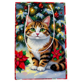 フェスティブ・フェリネ | かわいいクリスマスの猫 ミディアムペーパーバッグ