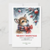 フェスティブ ベイビー シカ 冬の情景 水彩 クリスマス (正面)