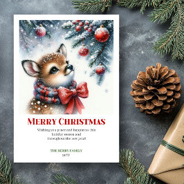 フェスティブ ベイビー シカ 冬の情景 水彩 クリスマス