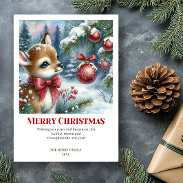フェスティブ ベイビー ファウン スノーウィー フォレスト ウォーターカラー クリスマス