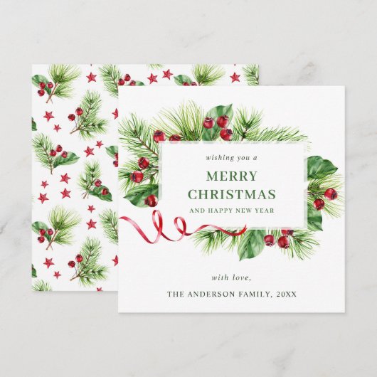 フェスティブ ホリー ベリー クリスマス グリーティング (正面/裏面)