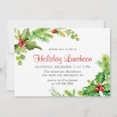 フェスティブ ホリー ベリー クリスマス ホリデー ランチョン 招待状 (正面)