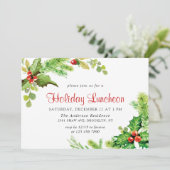 フェスティブ ホリー ベリー クリスマス ホリデー ランチョン 招待状 (スタンド正面)