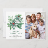 フェスティブ ホリー ベリー 4 フォト クリスマス グリーティング (正面)