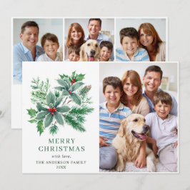 フェスティブ ホリー ベリー 4 フォト クリスマス グリーティング