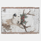 フェスティブ ホワイト ディア クリスマス ホリデー スローブランケット (正面)